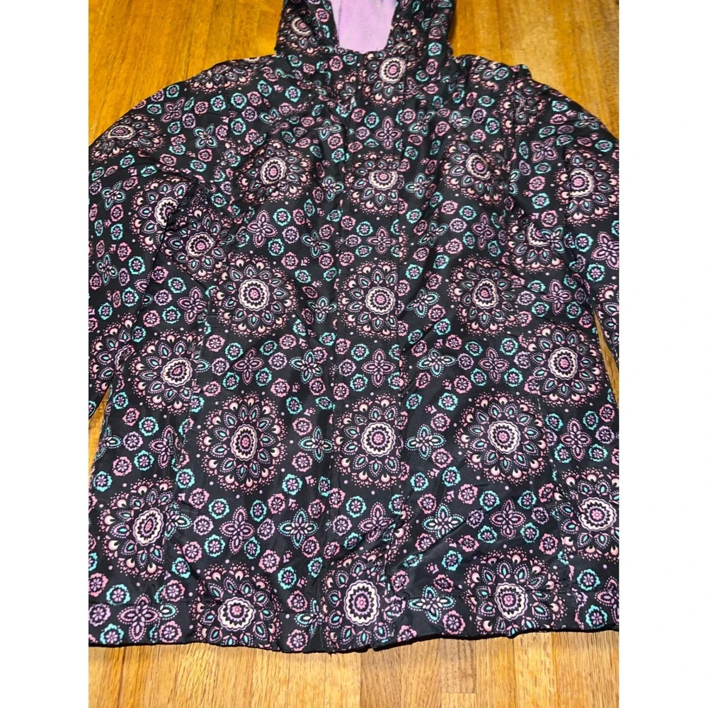 The Childrens Place Girl Medium 7/8 Black Mandala Floral Puffer Hooded Coat